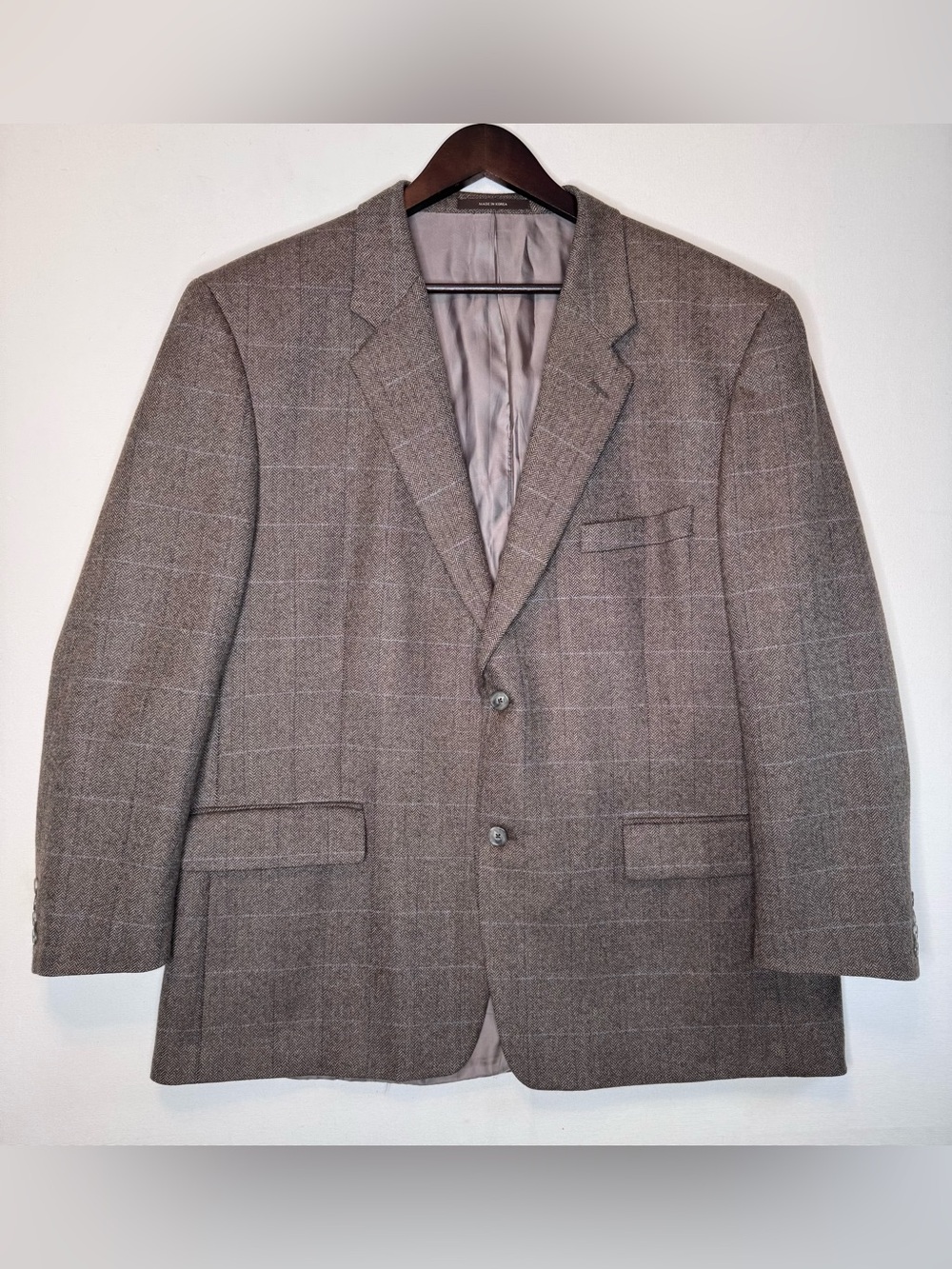 Tasso Elba 48R Windowpane Brown Herringbone Wool Blazer Suit Jacket businessman